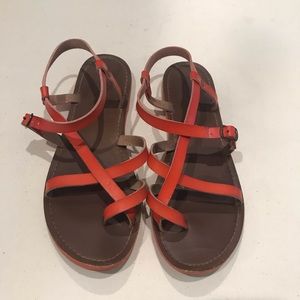 Red Orange Leather Sandals Size 7